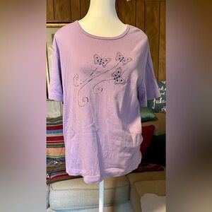 Lavender Butterfly Embellished T-Shirt